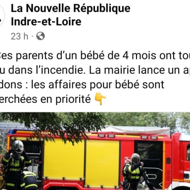 Dons pour l'incendie d'Evres-Sur-Indre du jeune couple et de leur bébé de 4 mois