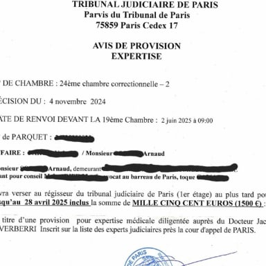 Frais d'expertise assurance pour le tribunal