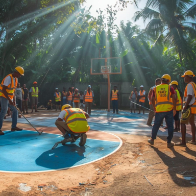 Réhabilitation terrain de basket à Douala