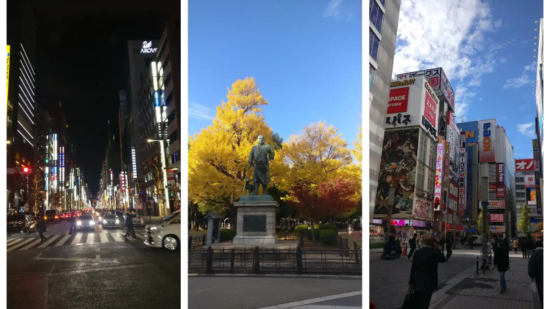 Calles de Tokyo streets y estatua del último samurai (Saigo Takamori)