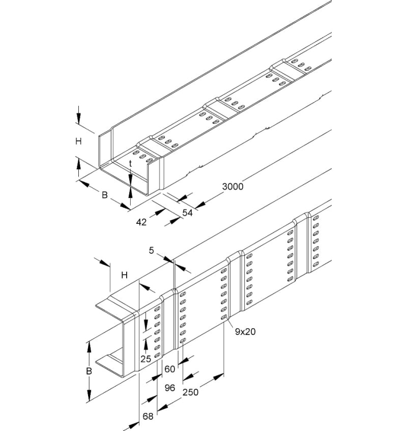 CHEMIN CABLE PRV PERFORE 110x200 ECLISSE INCLUSE KKL 110.200 img