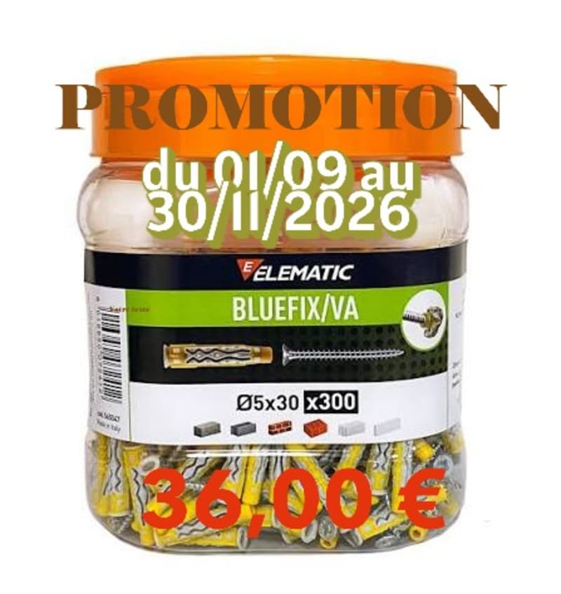 BOX 300 CHEVILLES BLUEFIX VA 5x30mm + VIS PZ ELE-565547 img