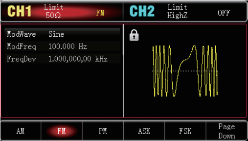 UTG1022X modulation menu showing 7 types