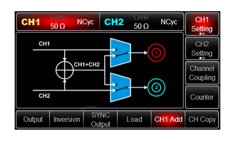 UTG2122B channel combination and coupling