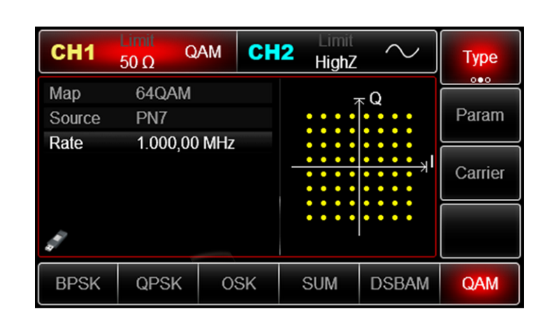 UTG2122B 13-type modulation menu