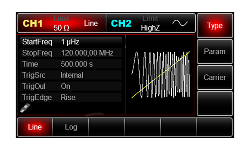 UTG2122B frequency sweep and harmonic output
