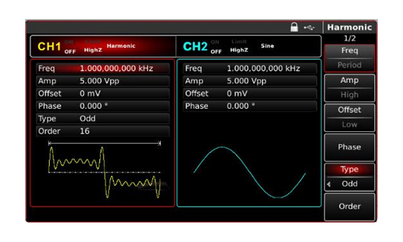 UTG4082A customizable harmonic generation