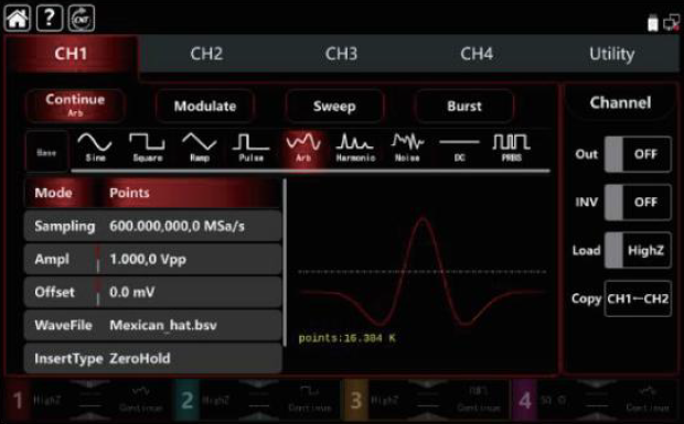 UTG9504T arbitrary waveforms and built-in editor