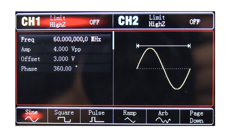 UTG962E 60 MHz sine output capability