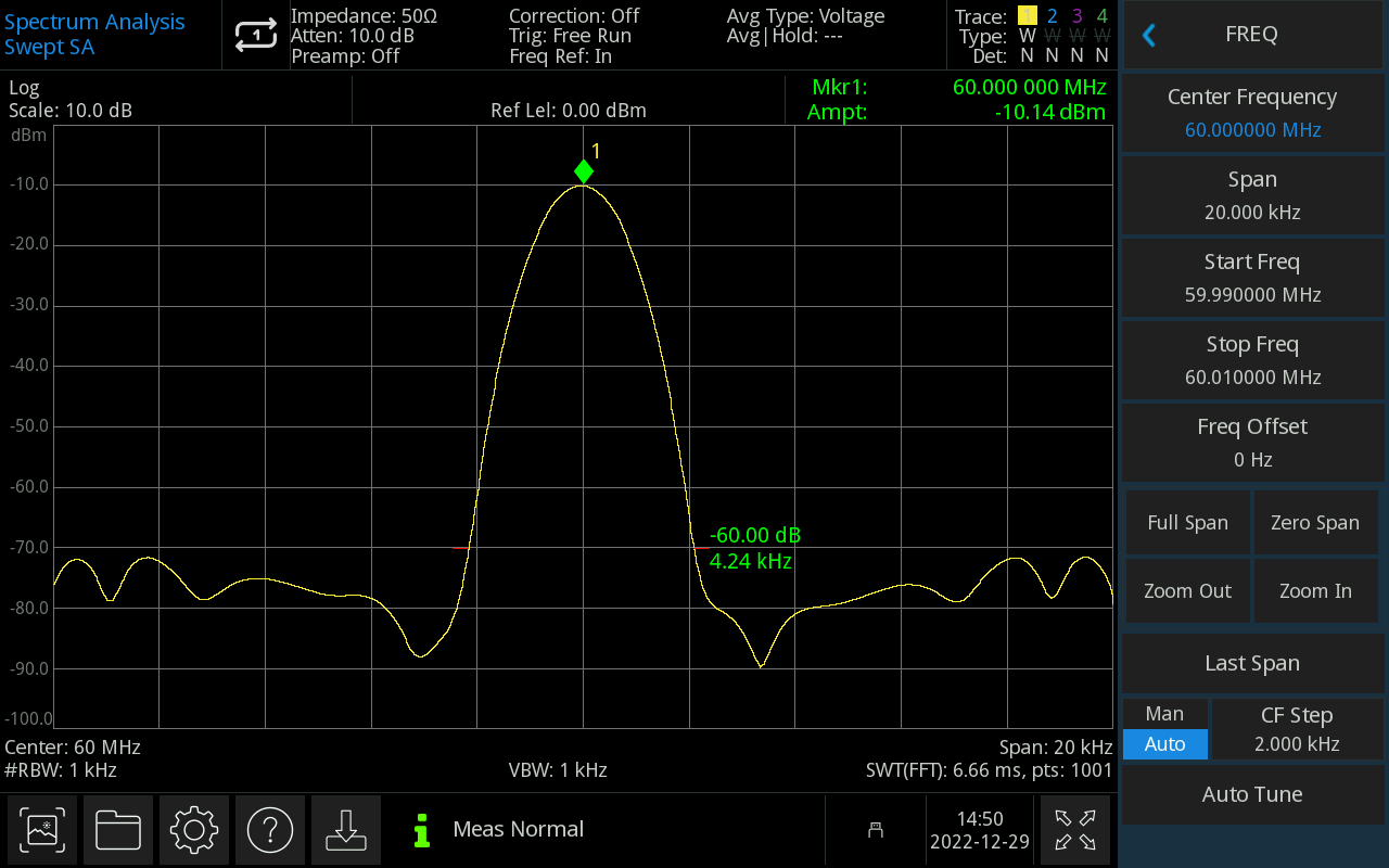 UNI-T UTS3000T+ Performance-Series RBW selectivity, unequal-amplitude signals