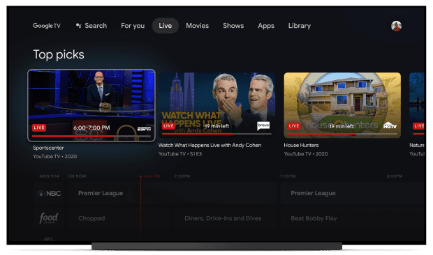 Google TV Live Tab