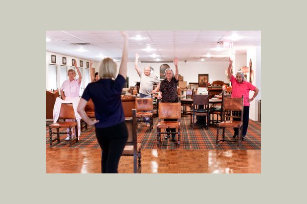Our yoga instructor focuses on balance, flexibility, posture, range of motion.