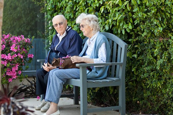 Redwood Terrace two-escondido-senior-living-residents-and-pet