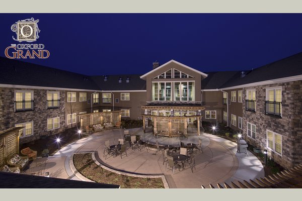 The Oxford Grand boasts the best backyard in Wichita with this breathtaking central  enclosed courtyard; an additional enclosed courtyard for memory care houses; and walking paths winding around our campus and along Lake Gaston.