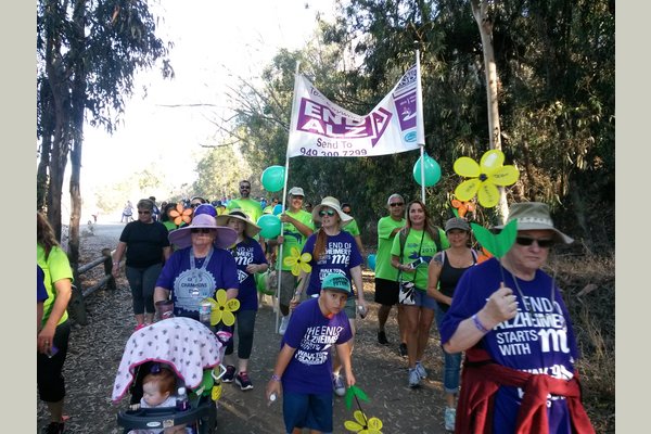 Comfort Keepers Team wearing Lime Green color while the regular purple color are various teams or walkers. ALZ Walk Laguna Niguel Regional Park