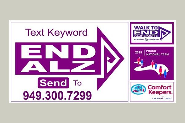 Comfort Keepers of Orange County designed a banner & integrated Smart Texting Technology in order to reach out the community by providing a two-way short messaging conversational system.

Anybody can text the keyword "END ALZ" & Send it thru smartphone (send it to cellphone # 949-300-7299) and you will get instant information on how to create awareness & help end alzheimer's disease.