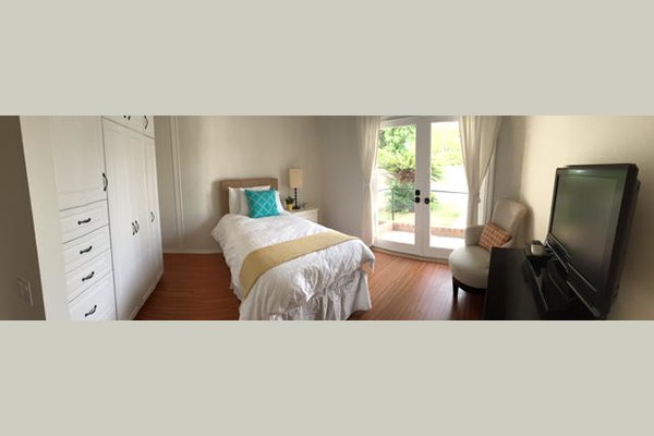 Choose from private or semi-private (shared) room options. Each bedroom features designer french doors that open directly to the patio.