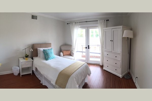 Choose from private or semi-private (shared) room options. Each bedroom features designer french doors that open directly to the patio.
