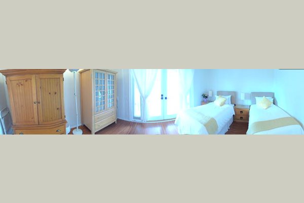 Choose from private or semi-private (shared) room options. Each bedroom features designer french doors that open directly to the patio.
