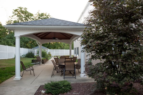 A beautiful, secured courtyard provides a safe and enjoyable outdoor area for residents with memory challenges to enjoy a stroll or simply sit and read a book.  