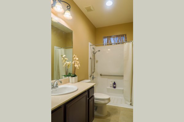 Our bathroom is remodeled with walk-in shower, equipped with grab bars and shower chair for safety. 