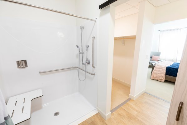 Every apartment in our community has a private bathroom with a walk in shower and a bench inside the shower. Note: in memory care, we offer some companion rooms with shared bathrooms.