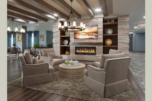 Common area with fireplace