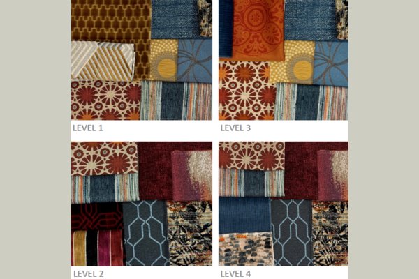 Sample of fabrics used in upcoming common space remodel.