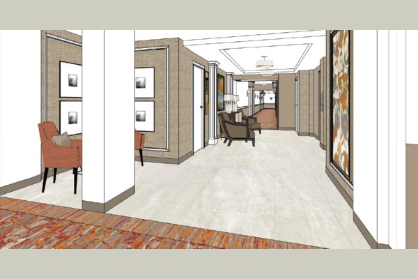 Artist's rendering of upcoming elevator lobby remodel.