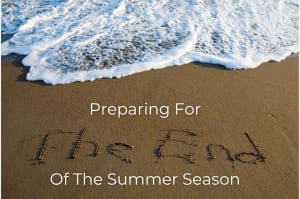 water washing up on a beach with text saying preparing got the end of summer