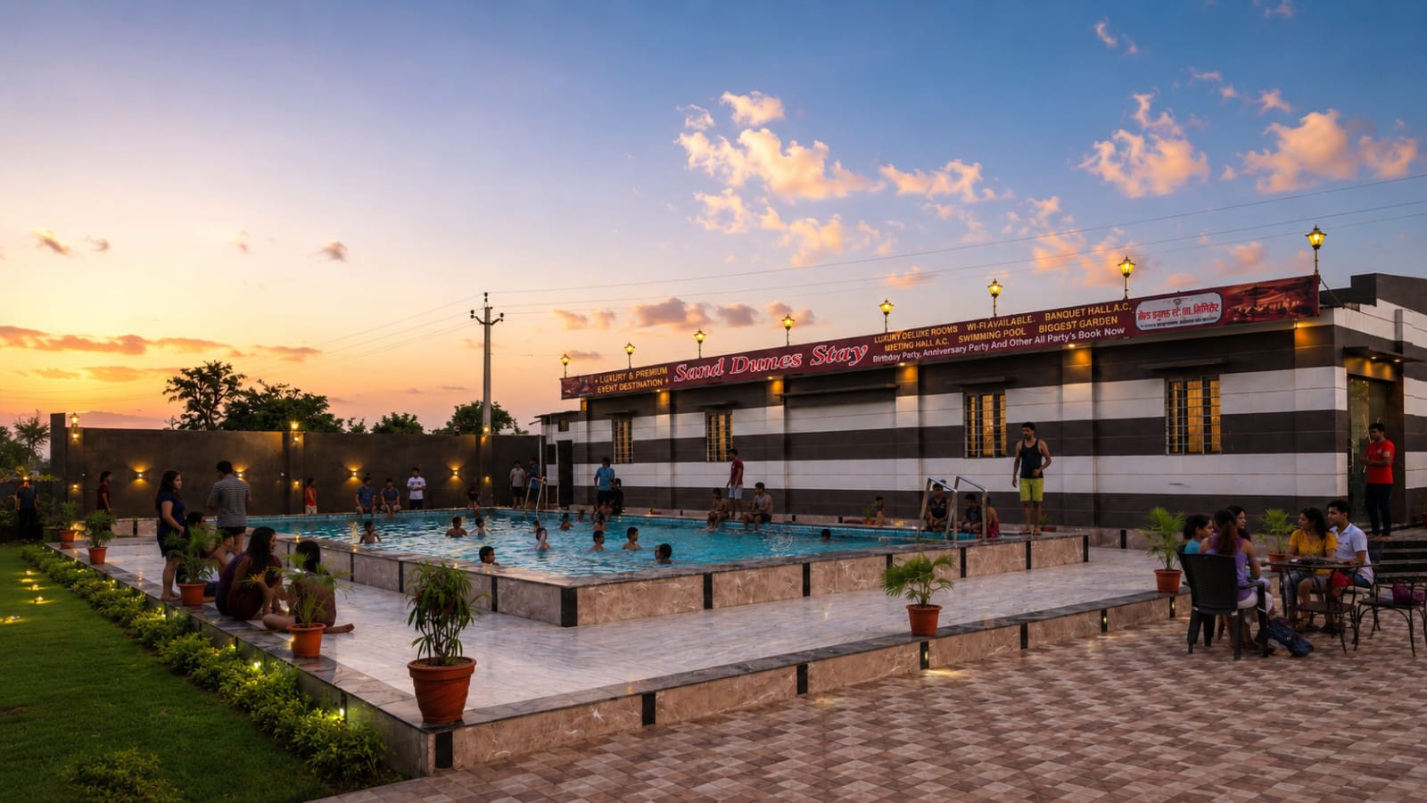Pool and estate grounds at Sand Dunes Stay near Jaipur Rajasthan