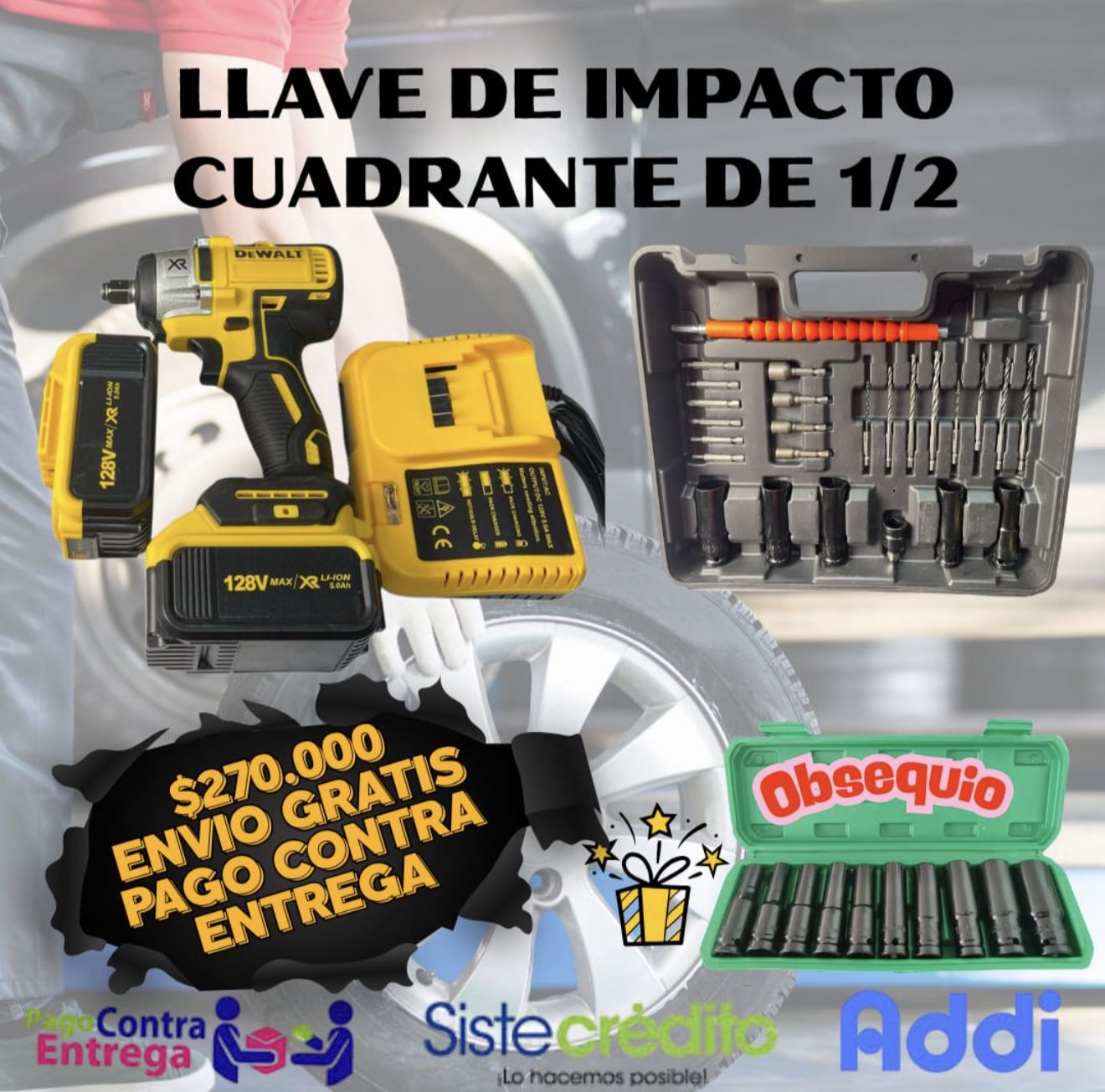LLAVE DE IMPACTO " CON ACCESORIOS 128V - Imagen 1 | Herramientas RoCa