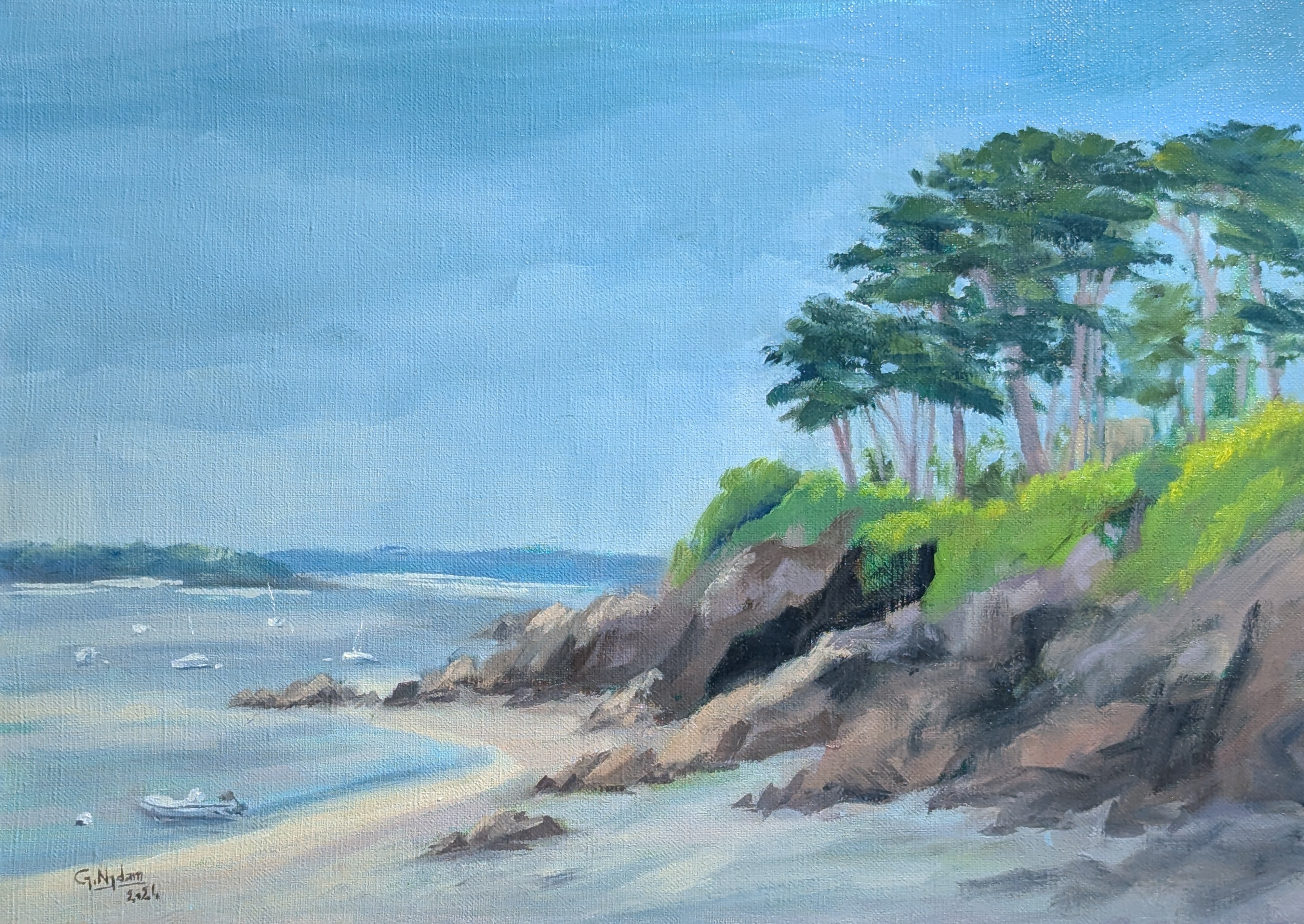La baie de Lancieux depuis le Port de la Houle St Jacut, Huile sur toile — œuvre de Gaëtan NYDAM