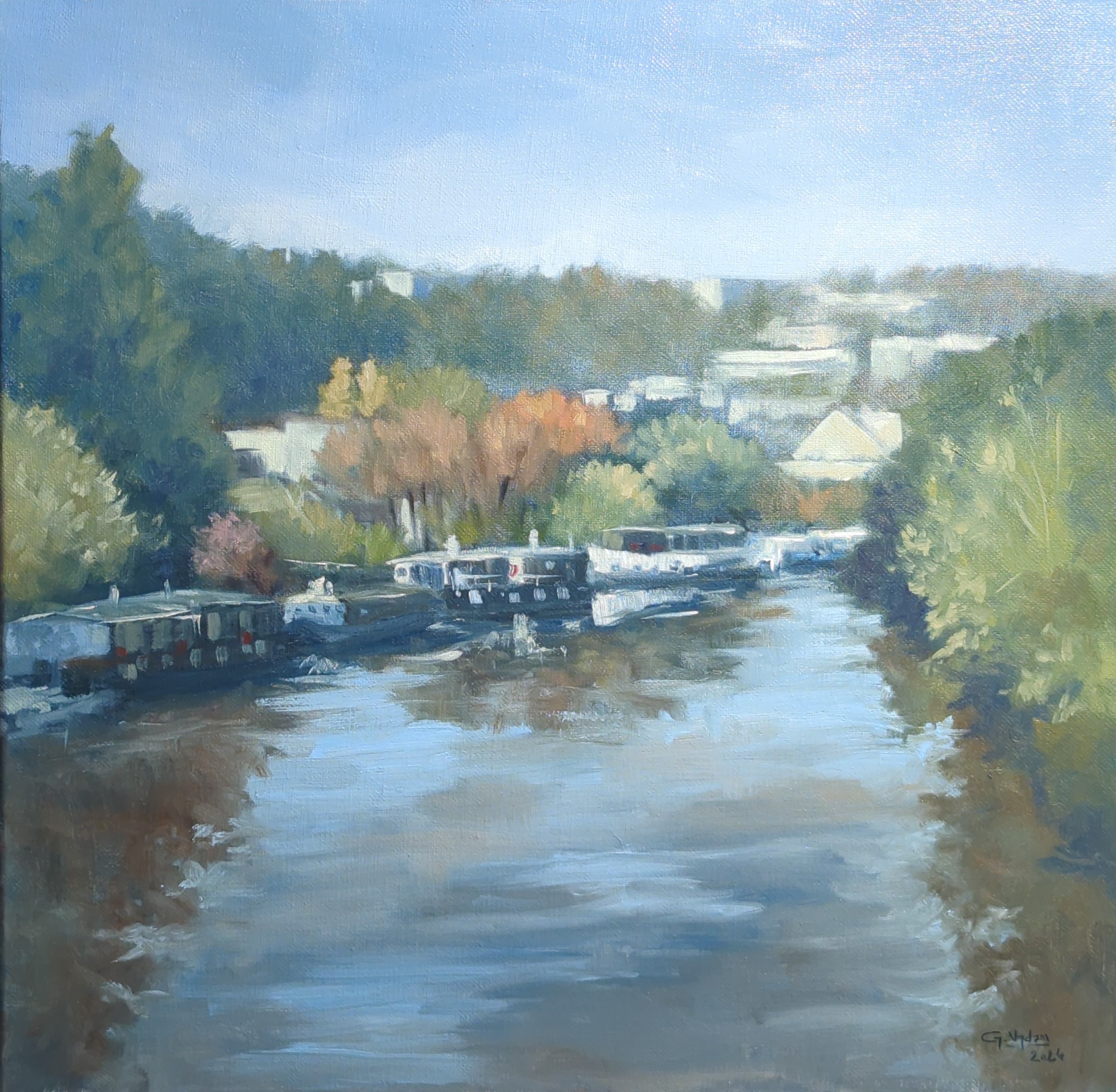 Péniches à Port Marly, Huile sur toile — œuvre de Gaëtan NYDAM