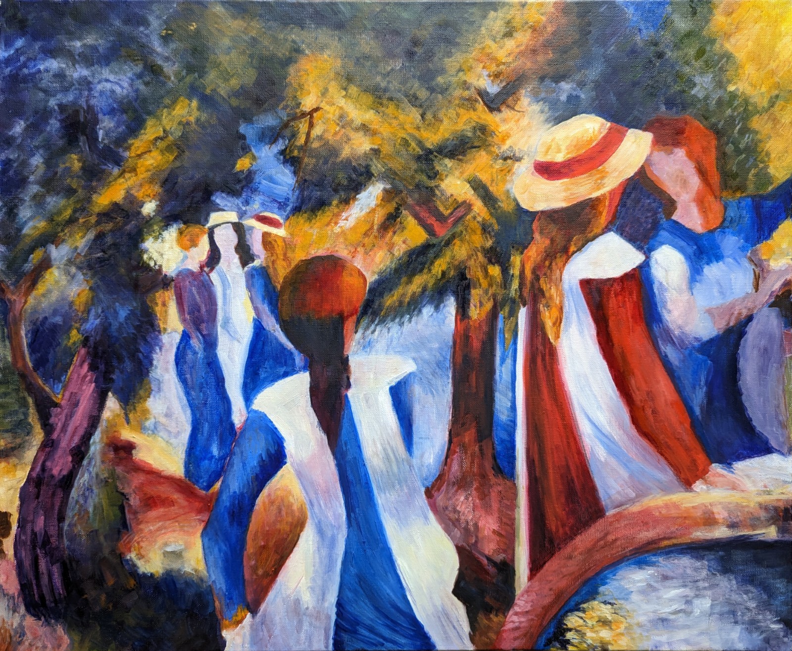 Jeunes filles sous les arbres d'arpès August Macke, Huile sur toile — œuvre de Gaëtan NYDAM