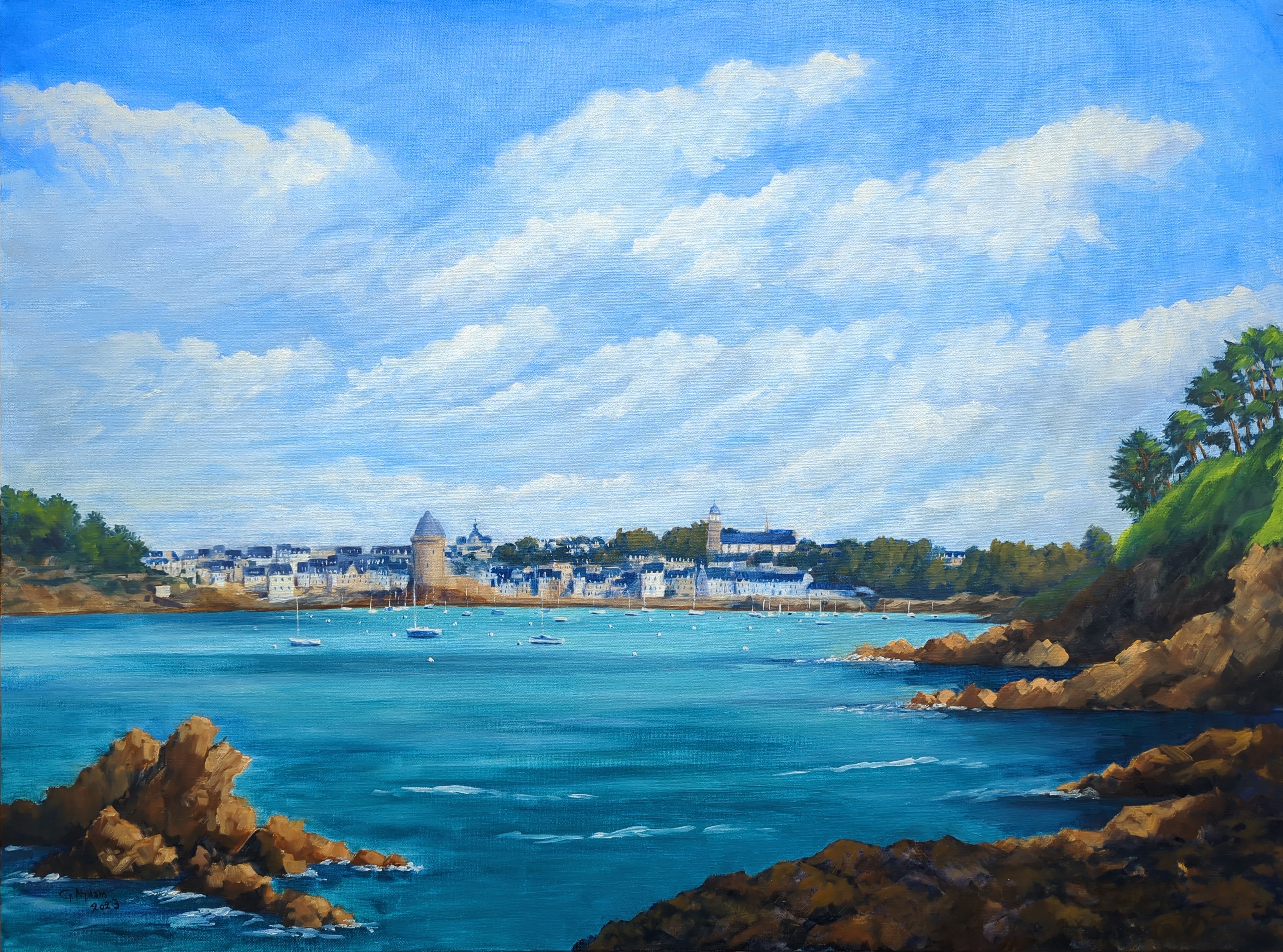 Saint Servan depuis la plage du prieuré 25P, Huile sur toile — œuvre de Gaëtan NYDAM