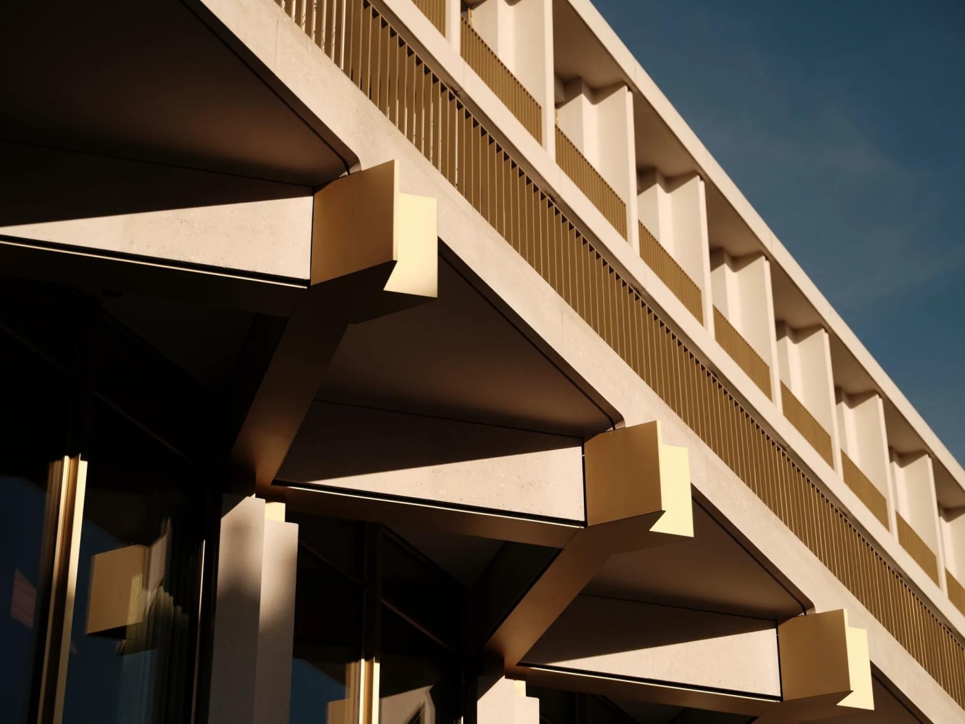 Detail of Eero Saarinen's façade restored by David Chipperfield, The Chancery Rosewood