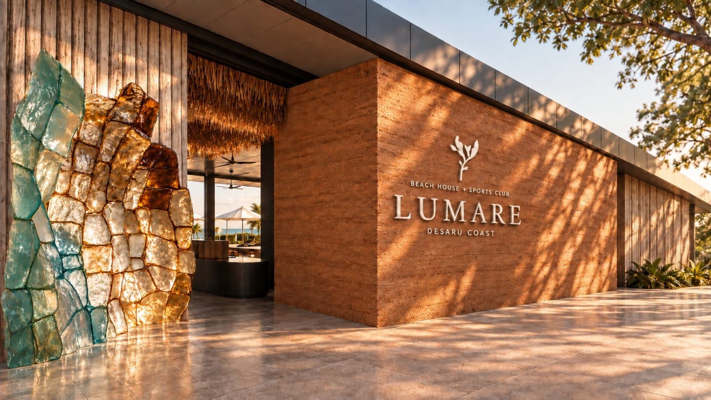 Rendering of the entrance to the Lumare Beach House & Sports Club at the Mandarin Oriental, Desaru Coast