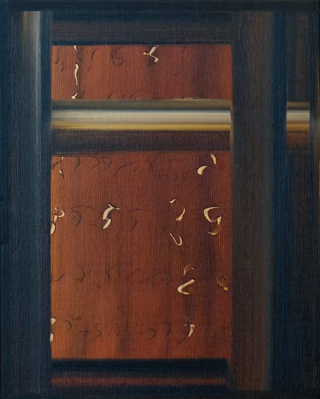 Gemälde von Marie-Amélie Chéreau nach einem Kirchenfenster, Zeichen unter der Farbe, Serie Les Incarnées im Palace Merano