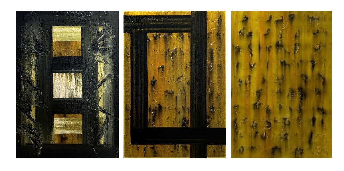 Triptychon in Schwarz und Gold von Marie-Amélie Chéreau, Serie Les Incarnées im Palace Merano
