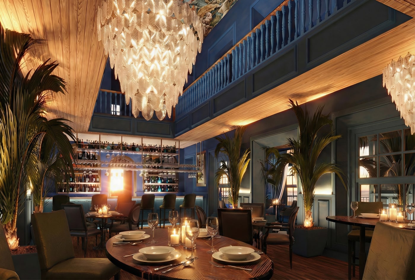 Rendu du restaurant Cerro Bonito du resort The Pyrmont Curaçao dans une demeure historique restaurée