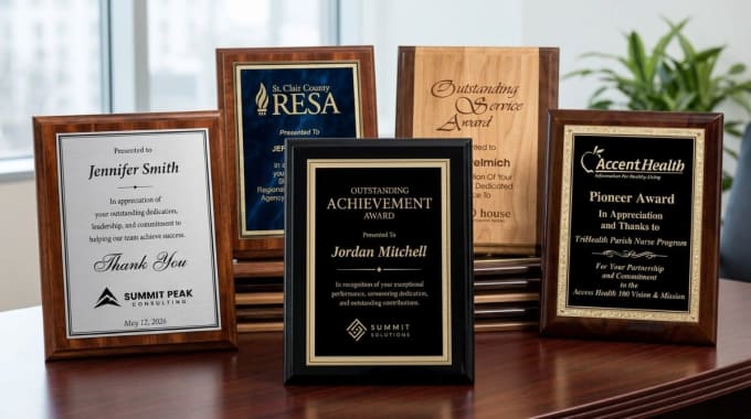 Corporate recognition plaques and personalized engraved award plaques