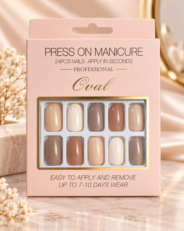 Professional Oval Press-On Manicure – 24 Pieces