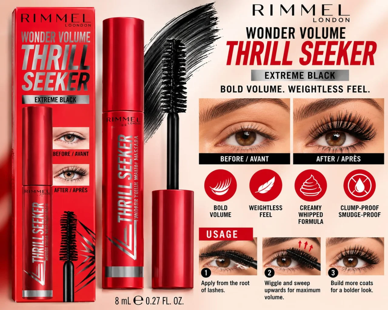 Rimmel London Wonder ’Volume Thrill Seeker Mascara – Extreme Black