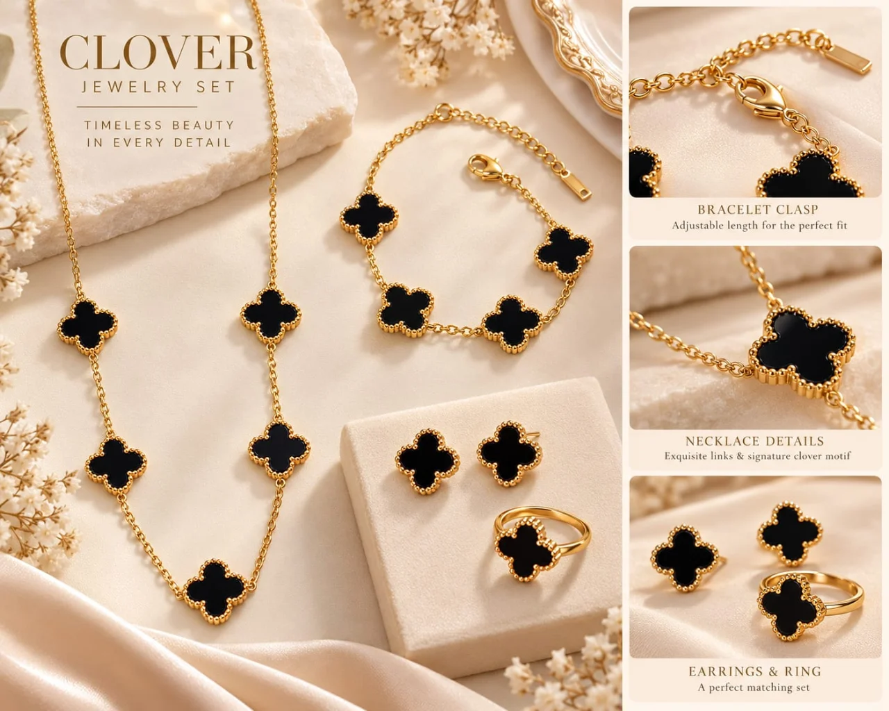 Stainless Steel Clover Jewelry Set – Non-Tarnish
