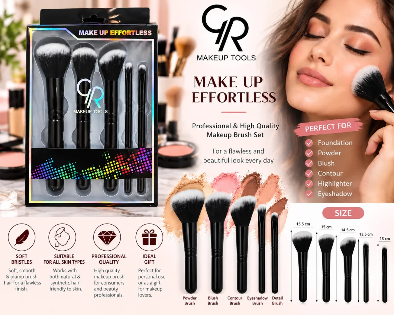 GR Makeup Tools – Professional 5-Piece Makeup Brush Set