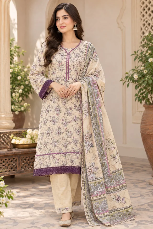 3-Piece Floral Lawn Suit