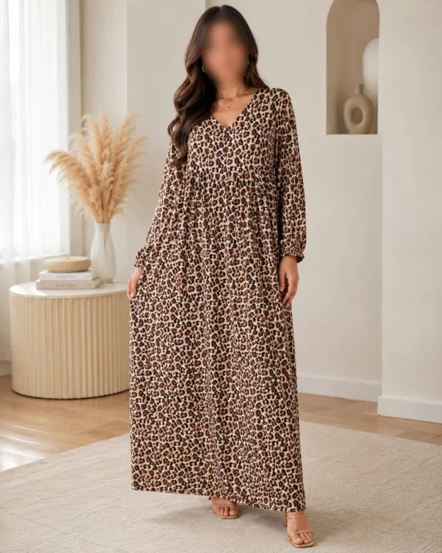 Elegant Leopard Print Maxi Dress