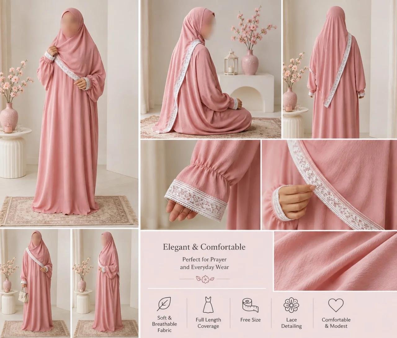 Elegant and Beautifully Dusty Pink Prayer Dress
