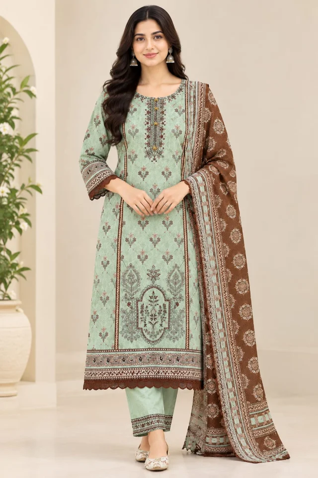 Mint Green Printed 3-Piece Suit